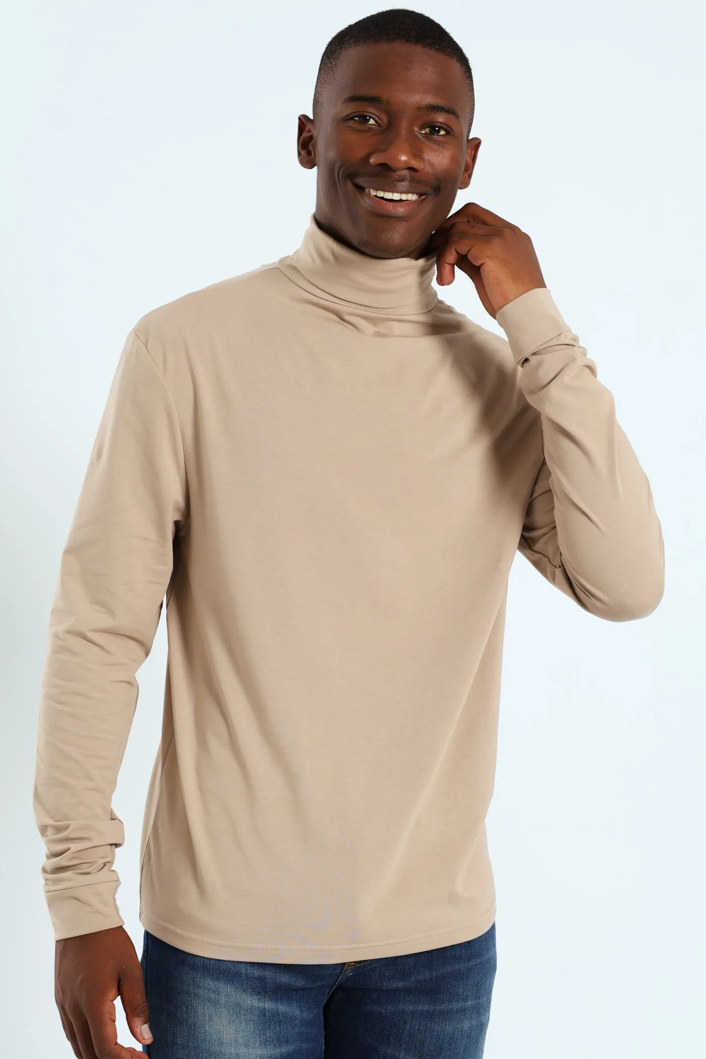 Long Sleeve Rollneck Tee - Stone sold by Edgars