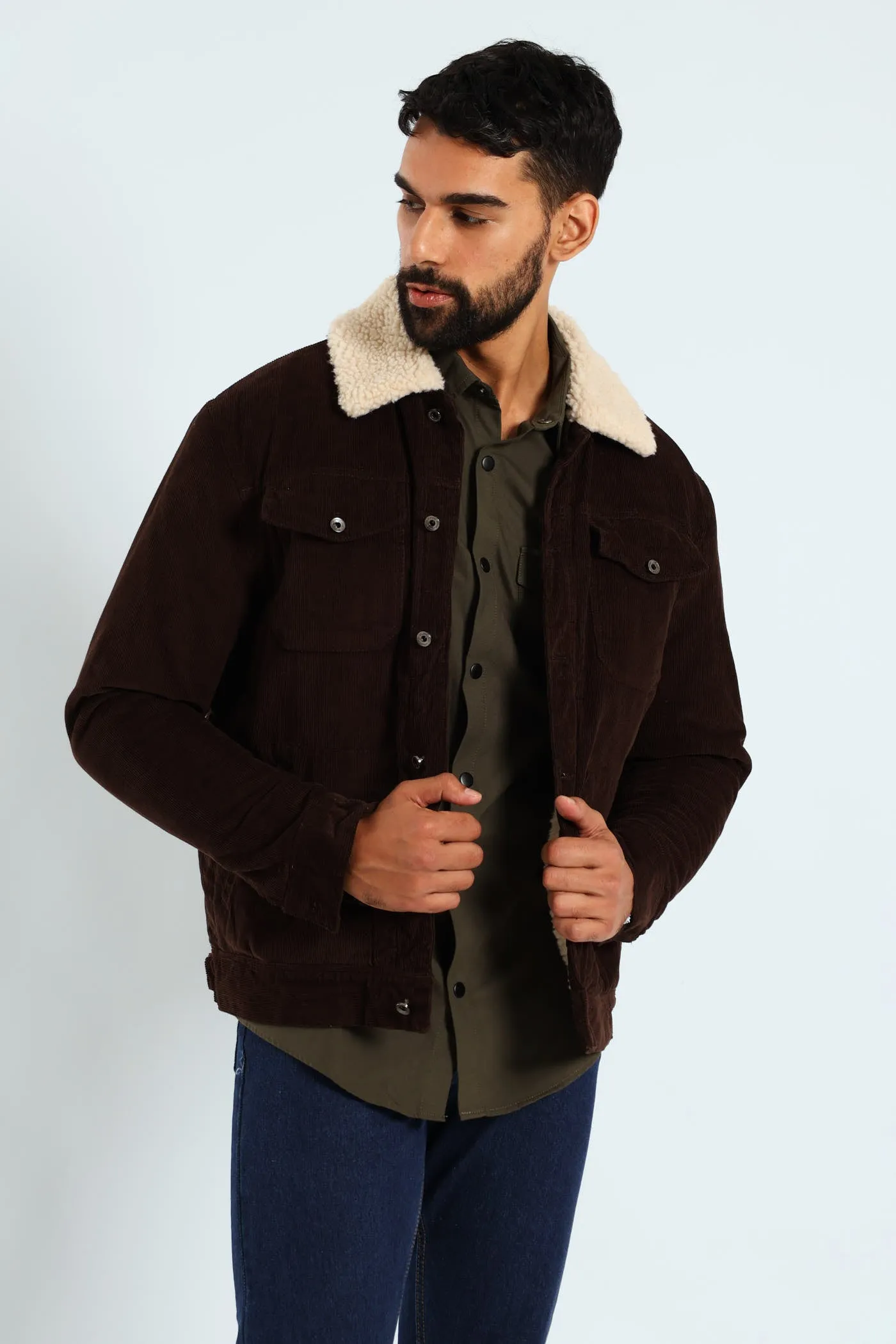 Corduroy Sherpa Trucker Jacket - Chocolate sold by Edgars product image thumbnail 2