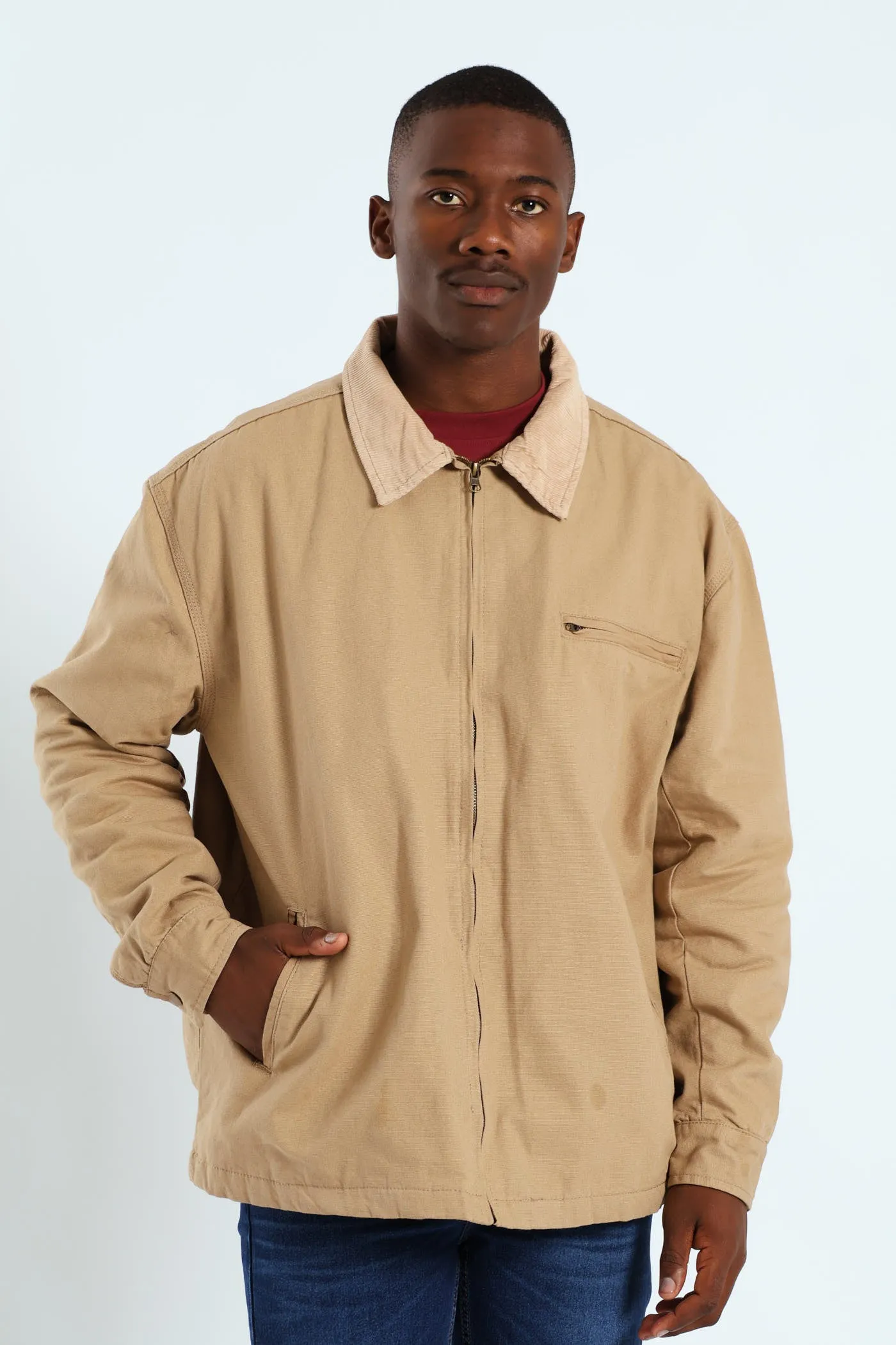 Corduroy Collar Worker Jacket - Taupe sold by Edgars