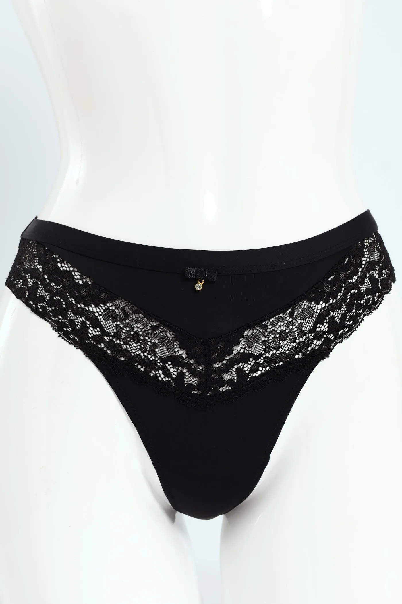 Micro Fibre Lace Thong - Black sold by Edgars