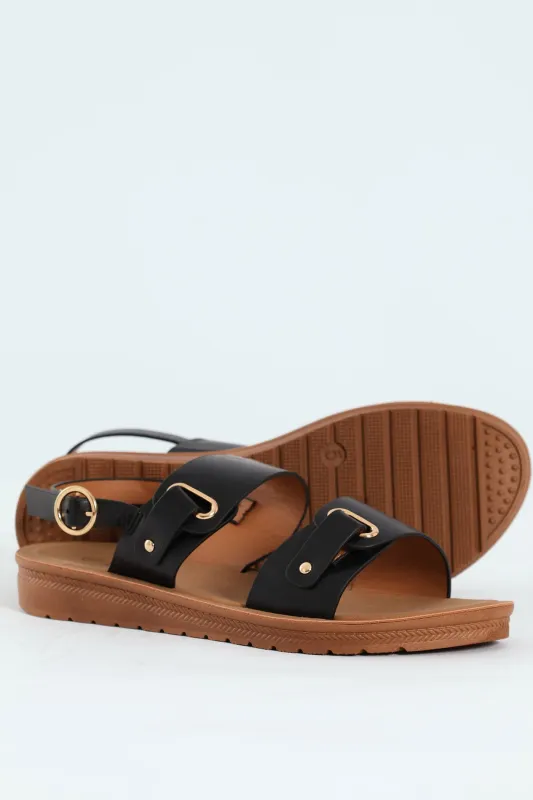 Double Band Slingback Sandal On Comfort Outsole - Black sold by Edgars