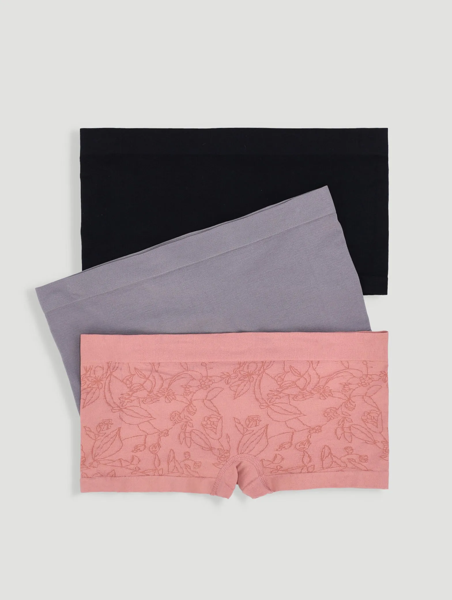 3 Pack Seamless Boyleg Panties - Rose/Black/Grey sold by Edgars