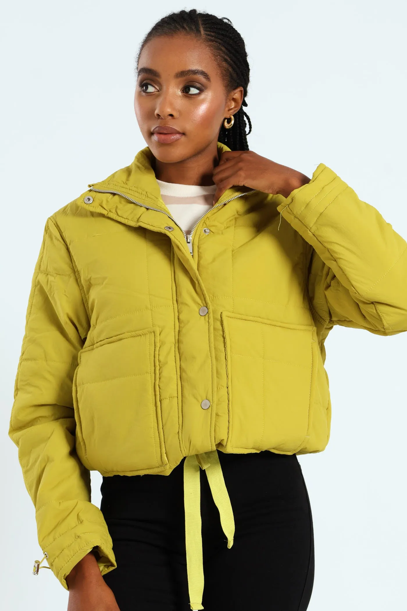 Light Weight Boxy Quilted Puffer - Chartreuse sold by Edgars
