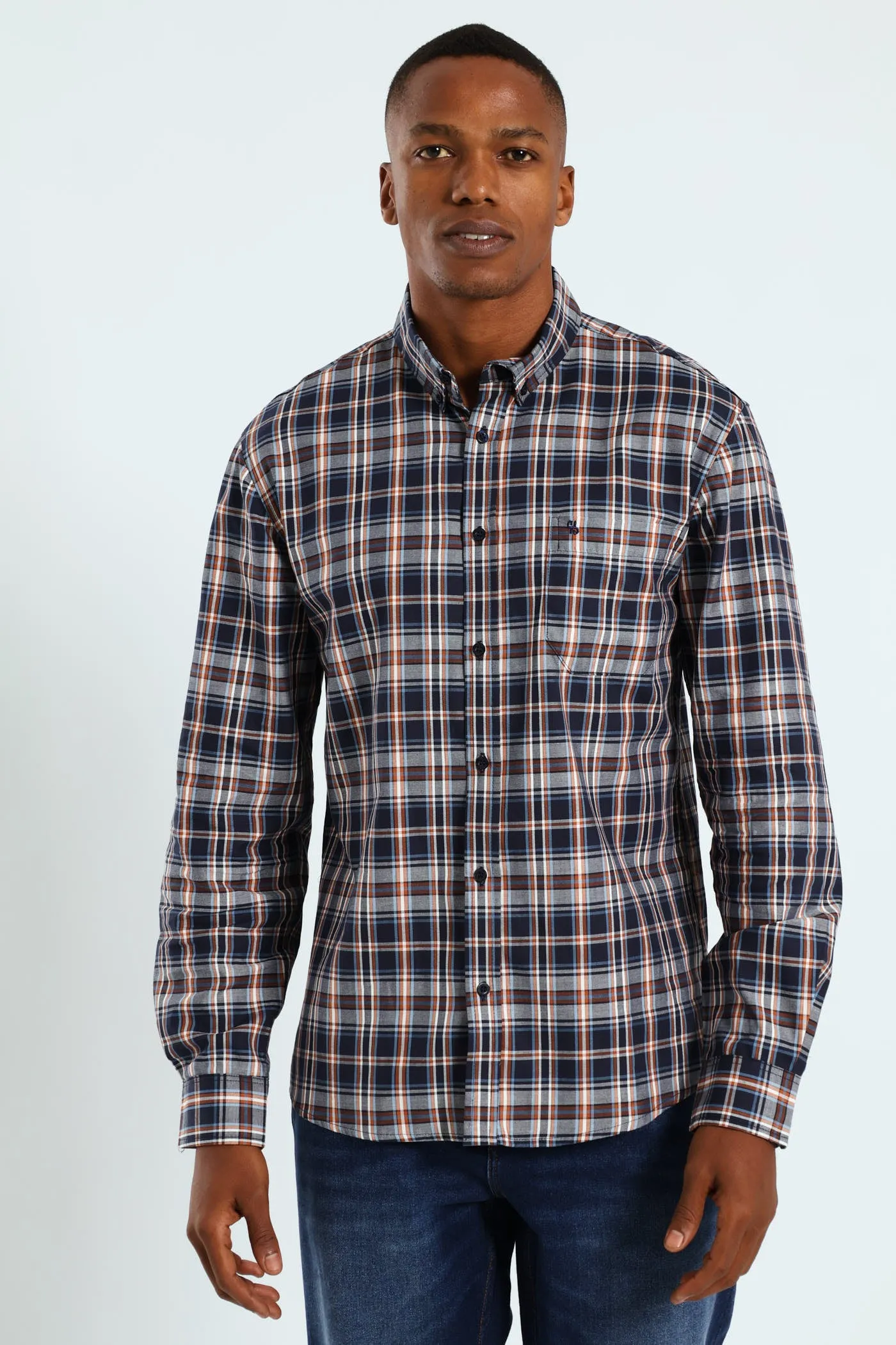 Long Sleeve Check Shirt - Navy sold by Edgars