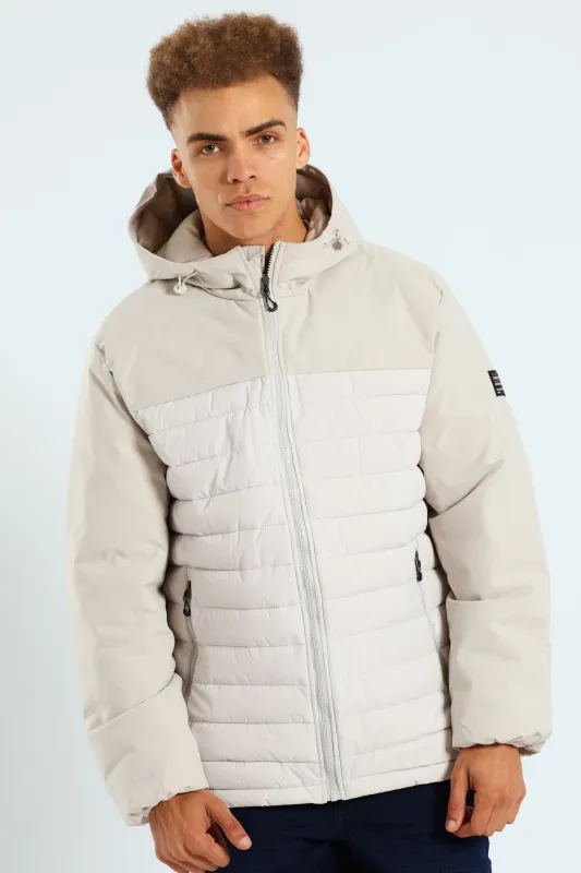 Hybrid Puffer Jacket - Light Grey sold by Edgars