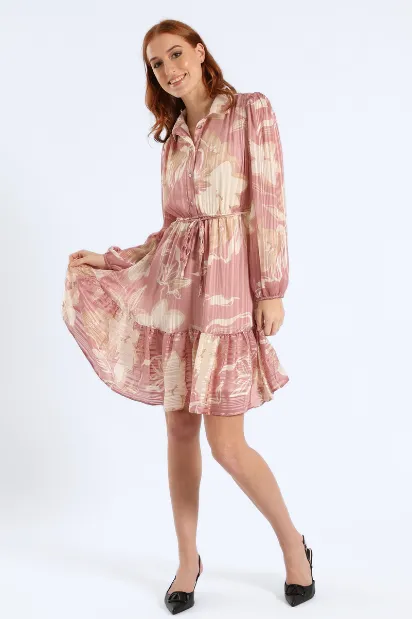Button Through Tiered Floral Tea Dress - Pink sold by Edgars