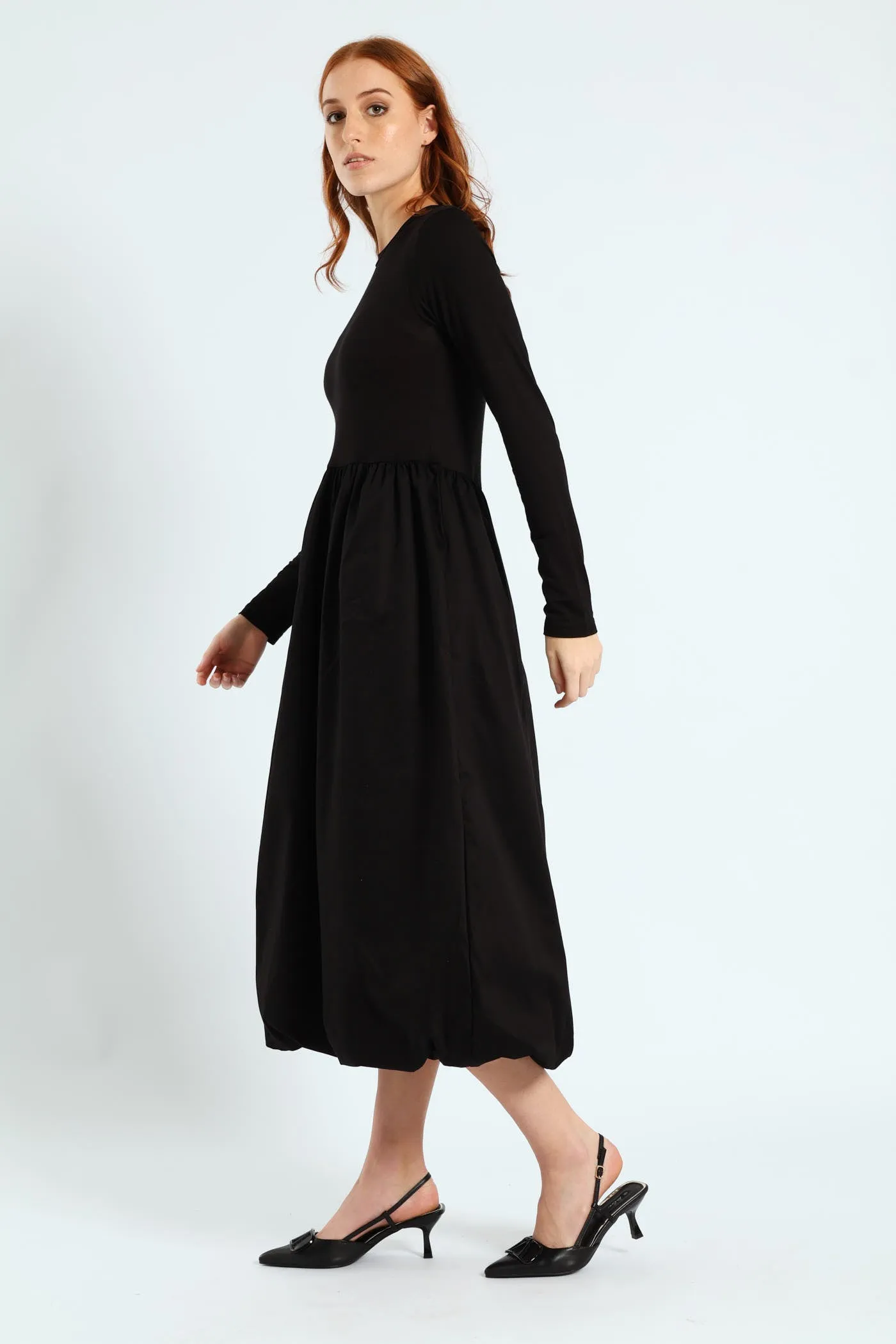 Long Sleeve Combo Bubble Hem Midaxi Dress - Black sold by Edgars product image thumbnail 2