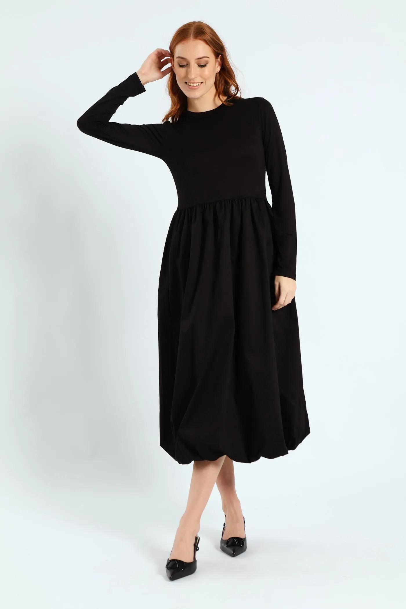 Long Sleeve Combo Bubble Hem Midaxi Dress - Black sold by Edgars