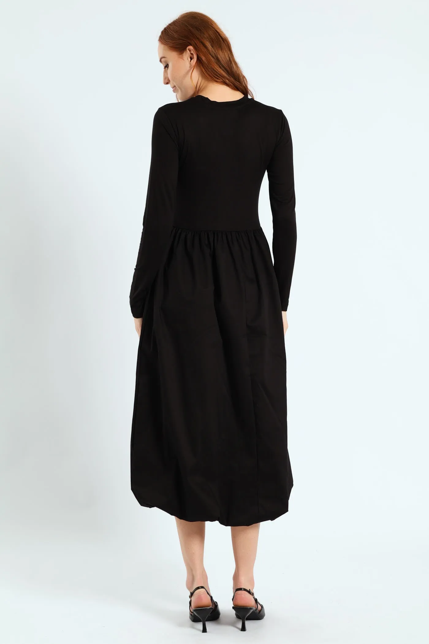 Long Sleeve Combo Bubble Hem Midaxi Dress - Black sold by Edgars product image thumbnail 3