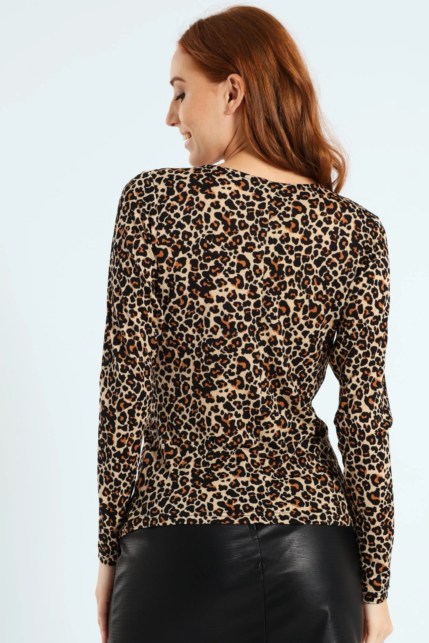Long Sleeve Knot Front Rib Top - Animal Print sold by Edgars product image thumbnail 4