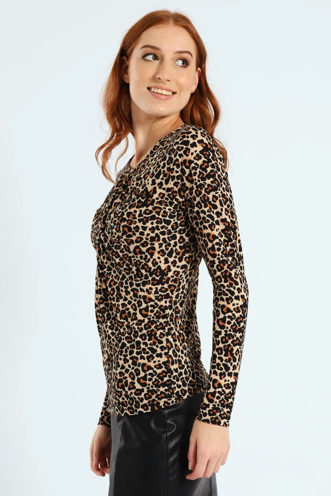 Long Sleeve Knot Front Rib Top - Animal Print sold by Edgars product image thumbnail 3