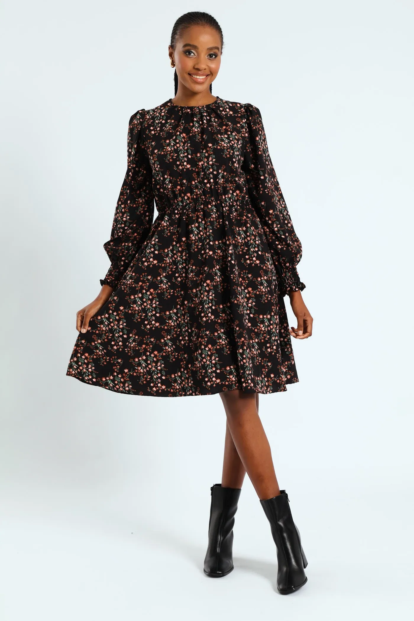 Shirred Cuff & Bodice Fit & Flare Dress sold by Edgars