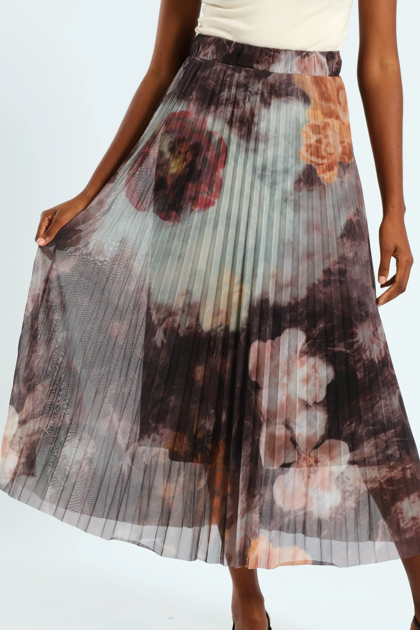 Abstract Pleated Mesh Midi Skirt - Pink sold by Edgars