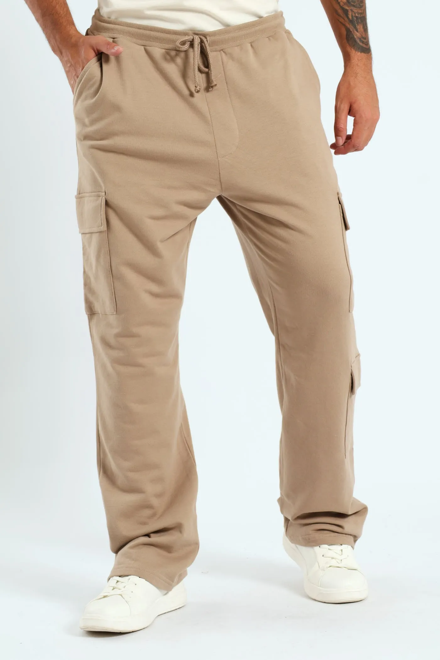 Straight Leg Cargo Fleece Jogger - Stone sold by Edgars