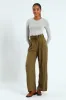 Paperbag Self Belt Wideleg Pant - Fatigue sold by Edgars