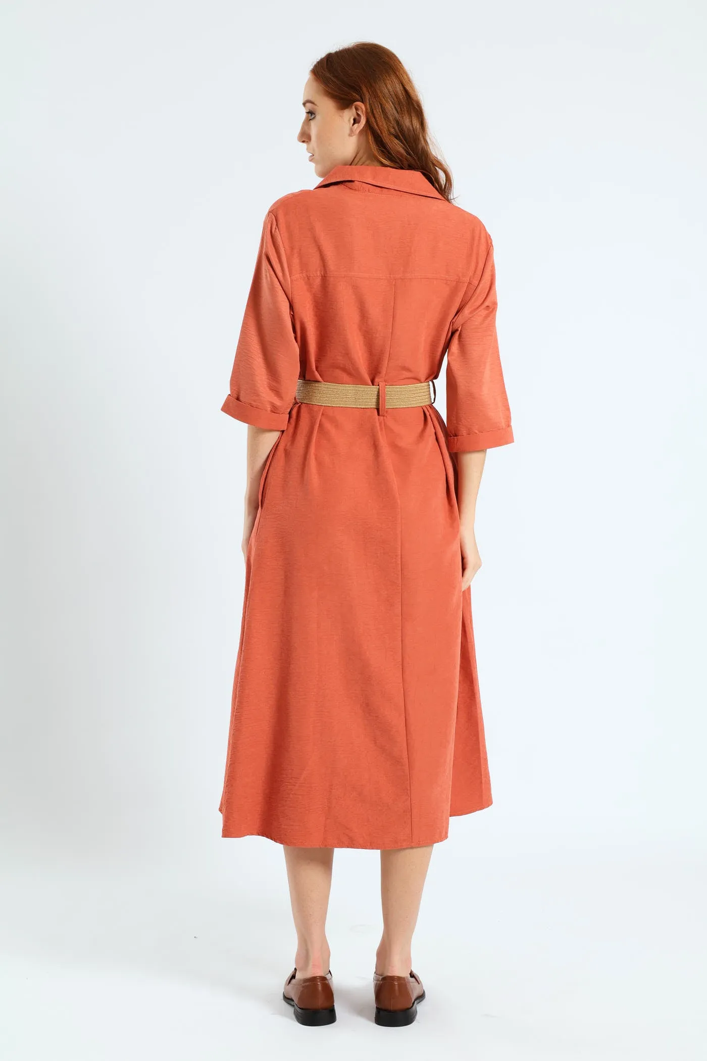 3/4 Sleeve Raffia Belt Midaxi Shirt Dress - Terracotta sold by Edgars product image thumbnail 3
