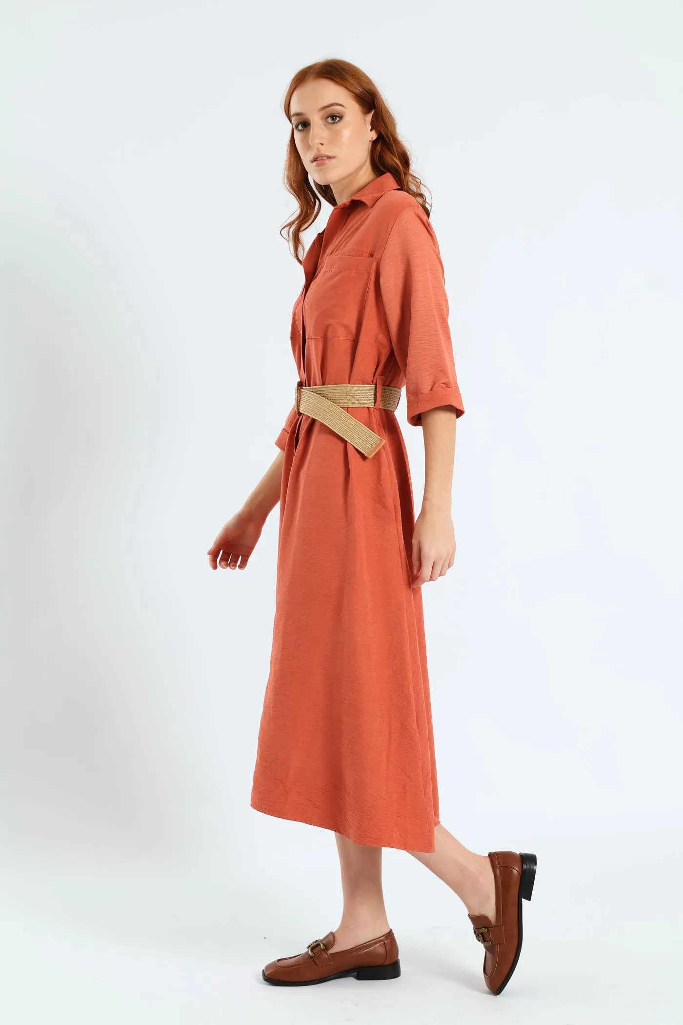 3/4 Sleeve Raffia Belt Midaxi Shirt Dress - Terracotta sold by Edgars product image thumbnail 2