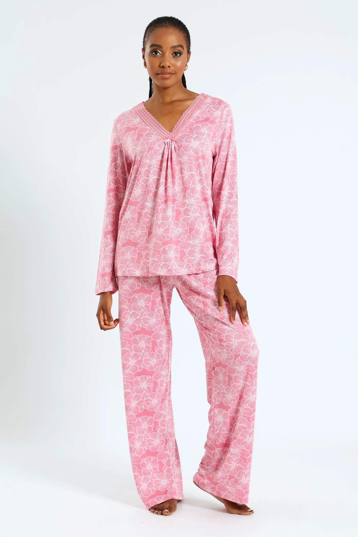 Long Sleeve Soft Touch Top & Pant Set - Pink sold by Edgars