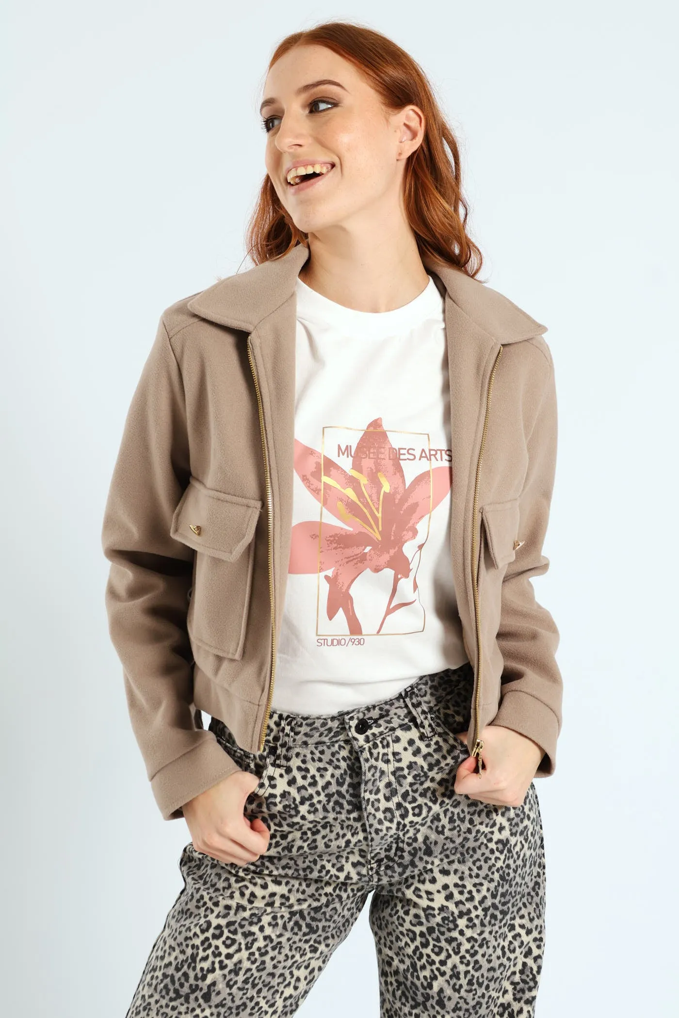 Boxy Melton Zip Up Trucker Jacket - Oatmeal Melange sold by Edgars
