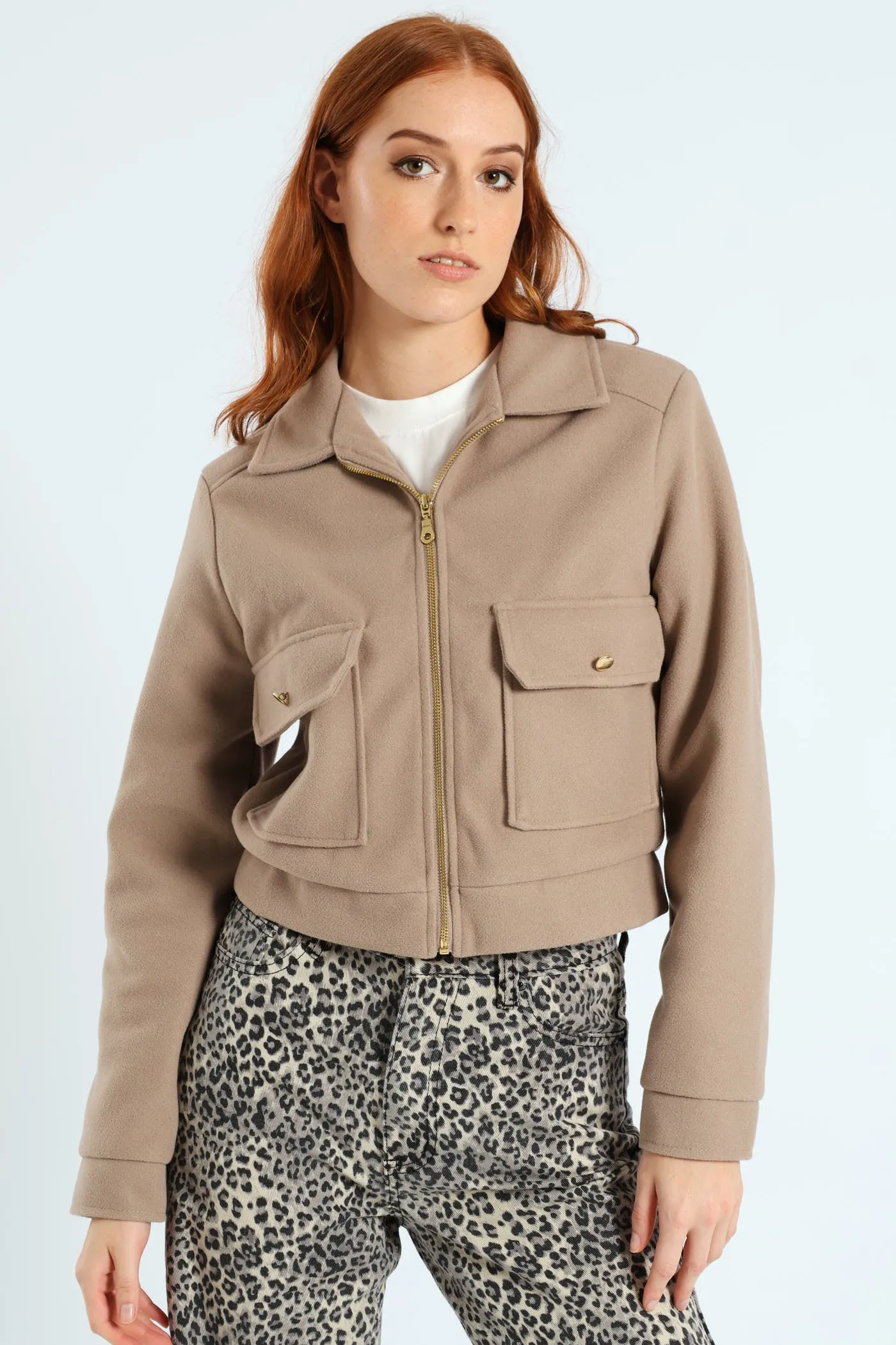 Boxy Melton Zip Up Trucker Jacket - Oatmeal Melange sold by Edgars product image thumbnail 3