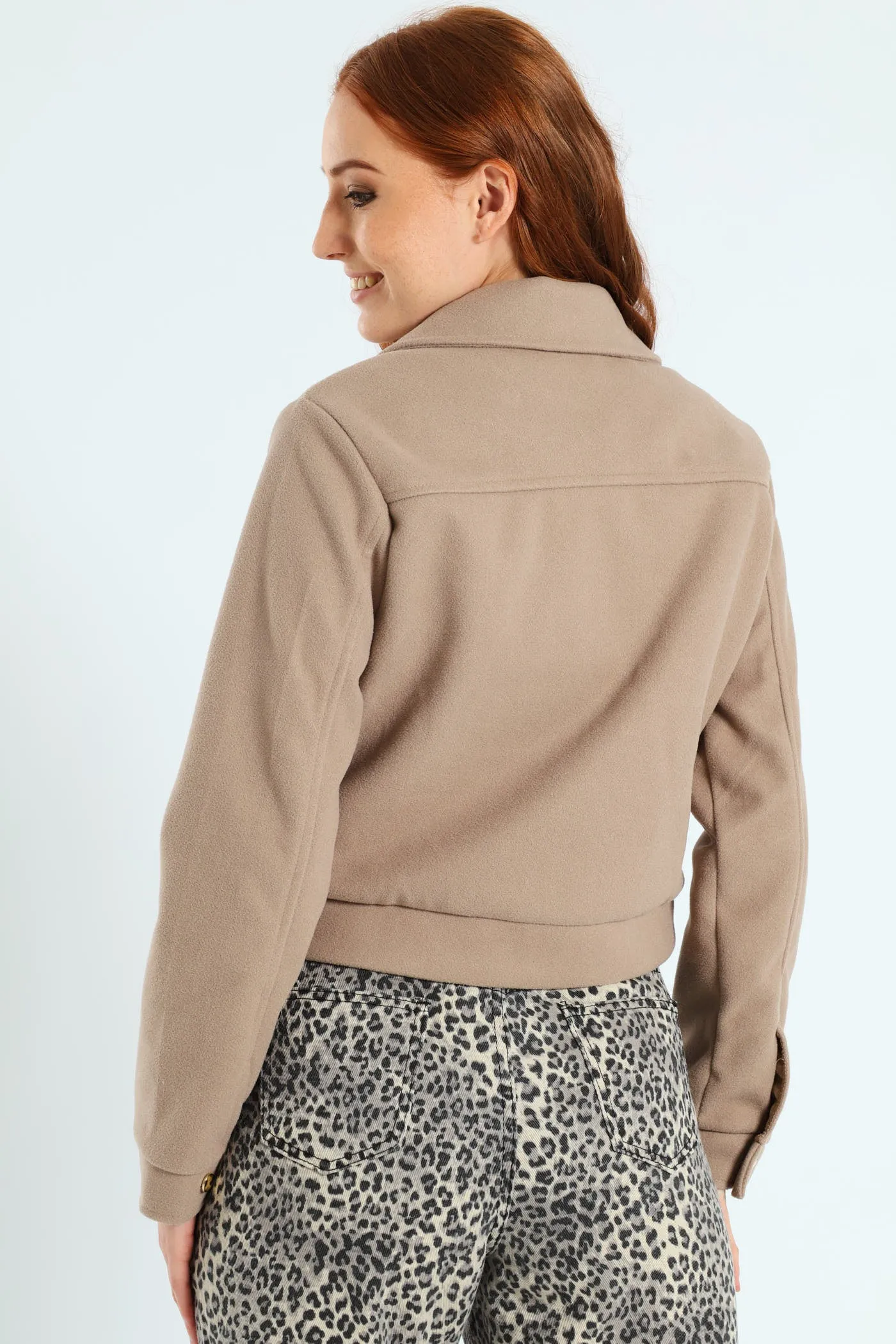 Boxy Melton Zip Up Trucker Jacket - Oatmeal Melange sold by Edgars product image thumbnail 4