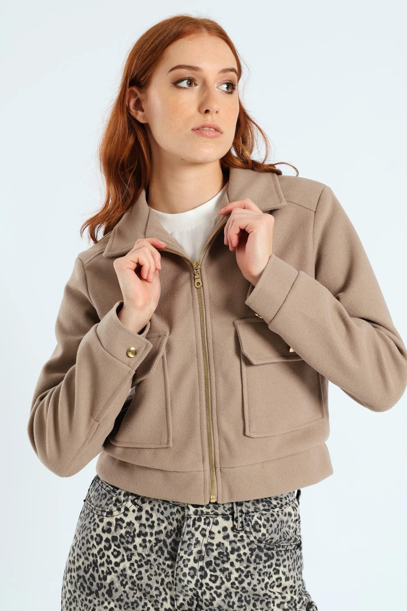 Boxy Melton Zip Up Trucker Jacket - Oatmeal Melange sold by Edgars product image thumbnail 2