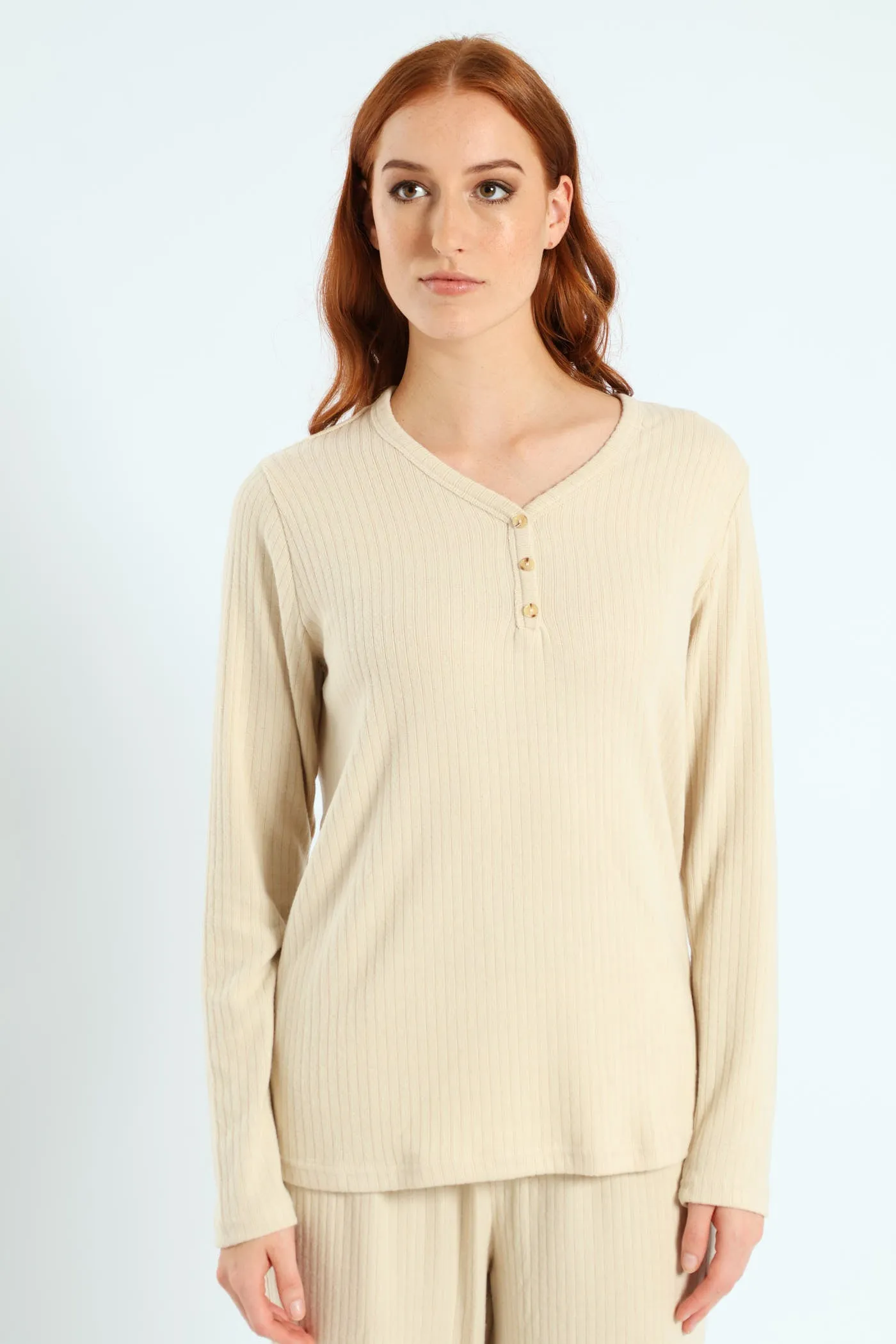 Long Sleeve Brushed Rib Tee - Beige sold by Edgars