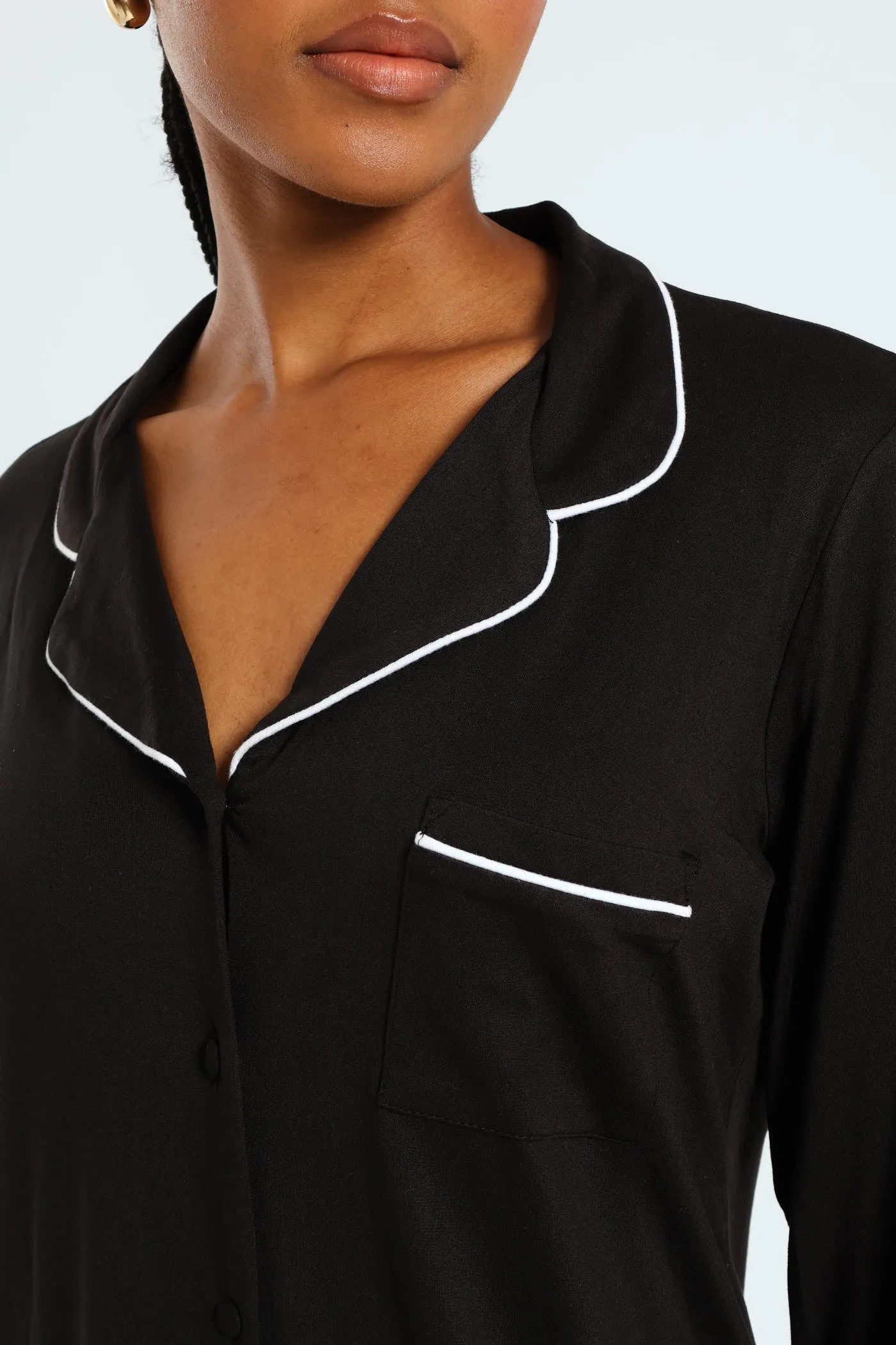 Long Sleeve Button Through Soft Touch Sleep Shirt - Black sold by Edgars product image thumbnail 5