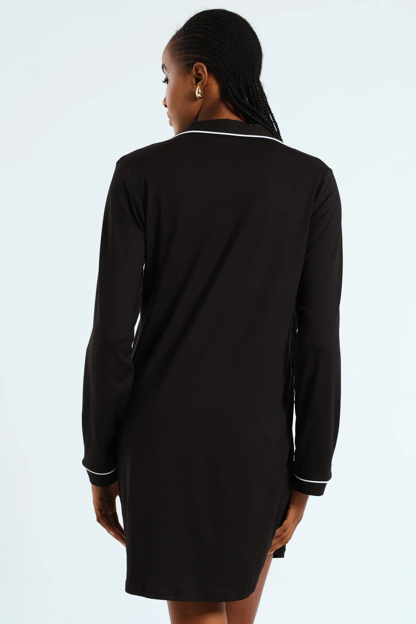 Long Sleeve Button Through Soft Touch Sleep Shirt - Black sold by Edgars product image thumbnail 4