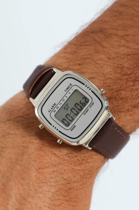 Leather Silver Digital Watch - Brown sold by Edgars