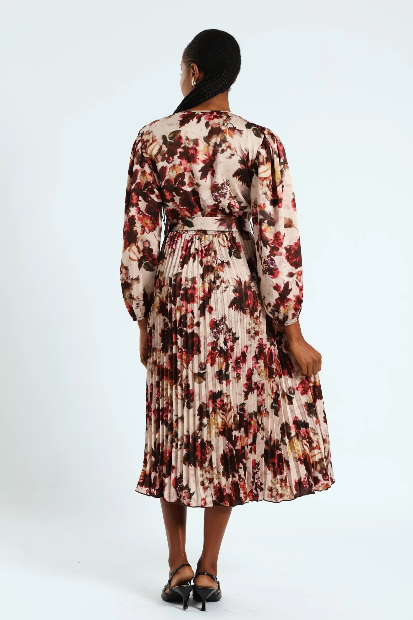 Pleated Satin Belted Wrap Maxi Dress - Cream sold by Edgars product image thumbnail 3