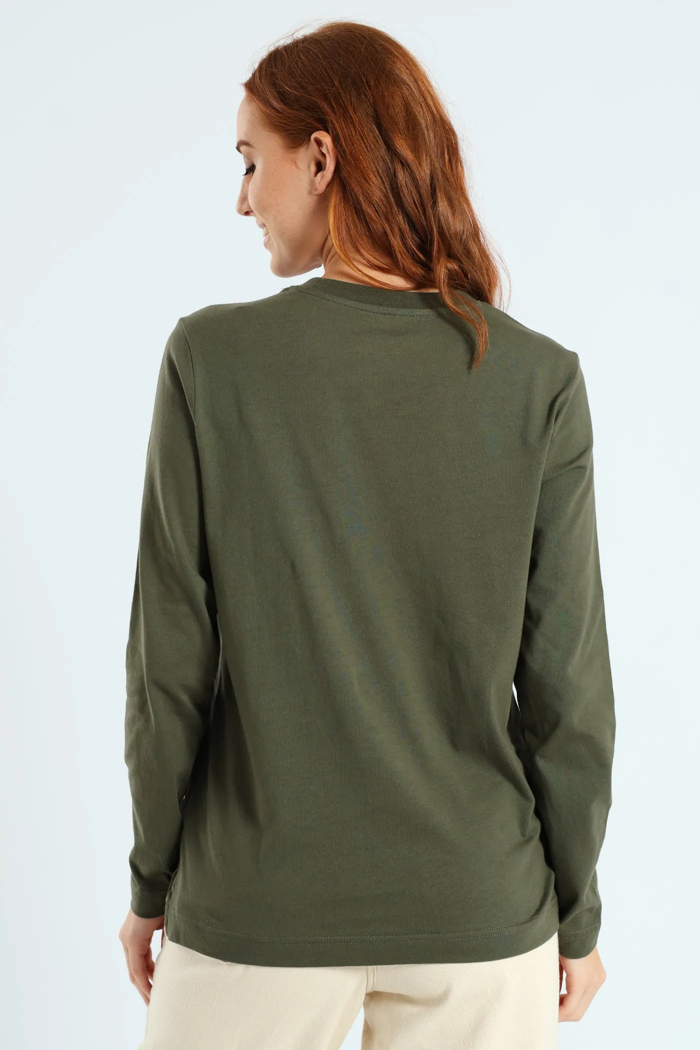 Long Sleeve Boxy Step Hem Crewneck Top - Military Green sold by Edgars product image thumbnail 3