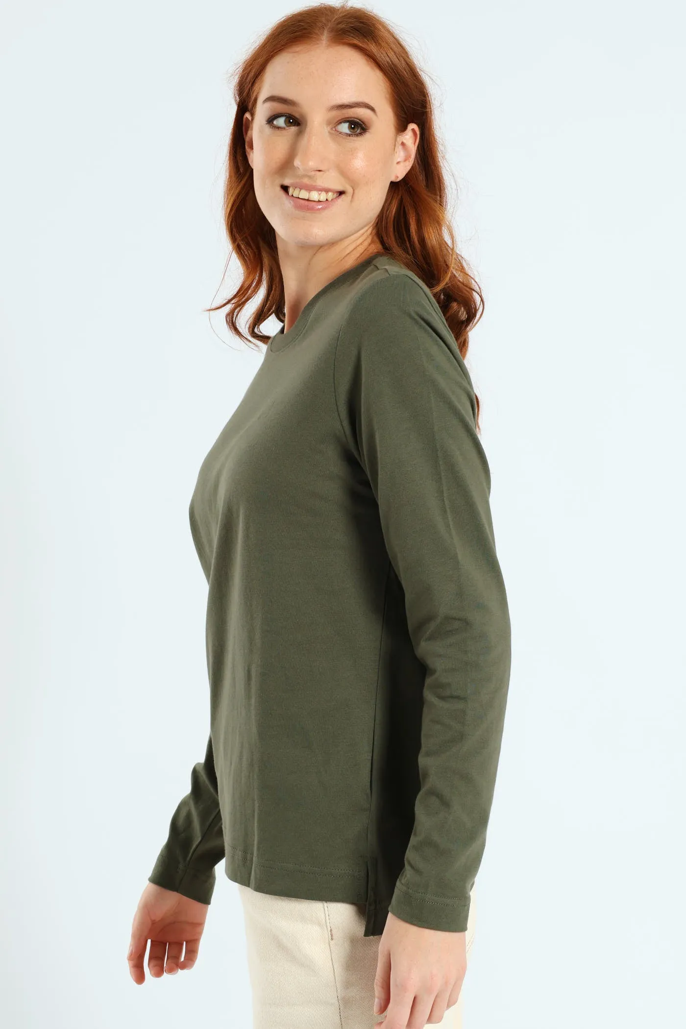Long Sleeve Boxy Step Hem Crewneck Top - Military Green sold by Edgars product image thumbnail 2