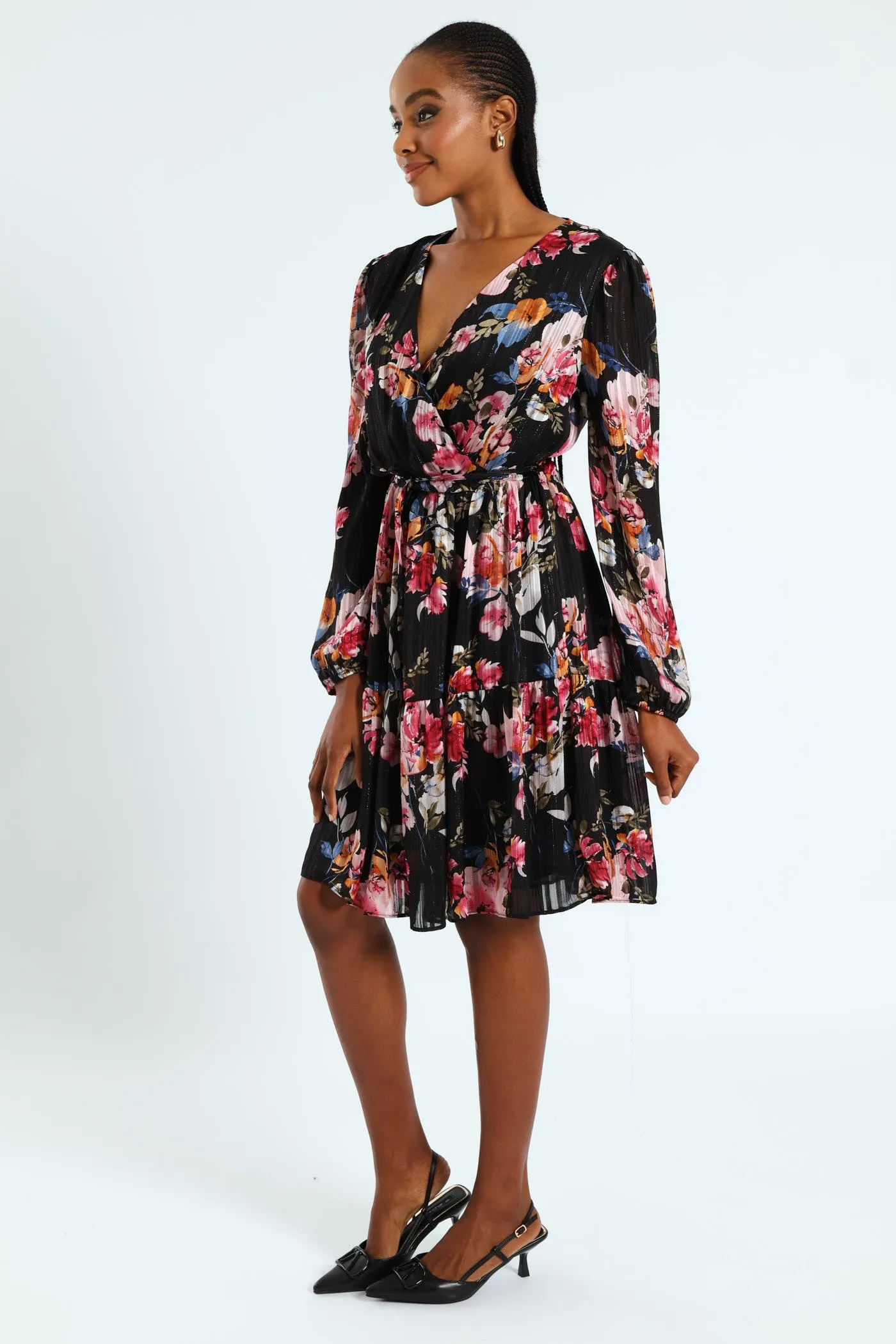 Wrap Waisted Frill Hem Tea Dress - Black sold by Edgars product image thumbnail 3