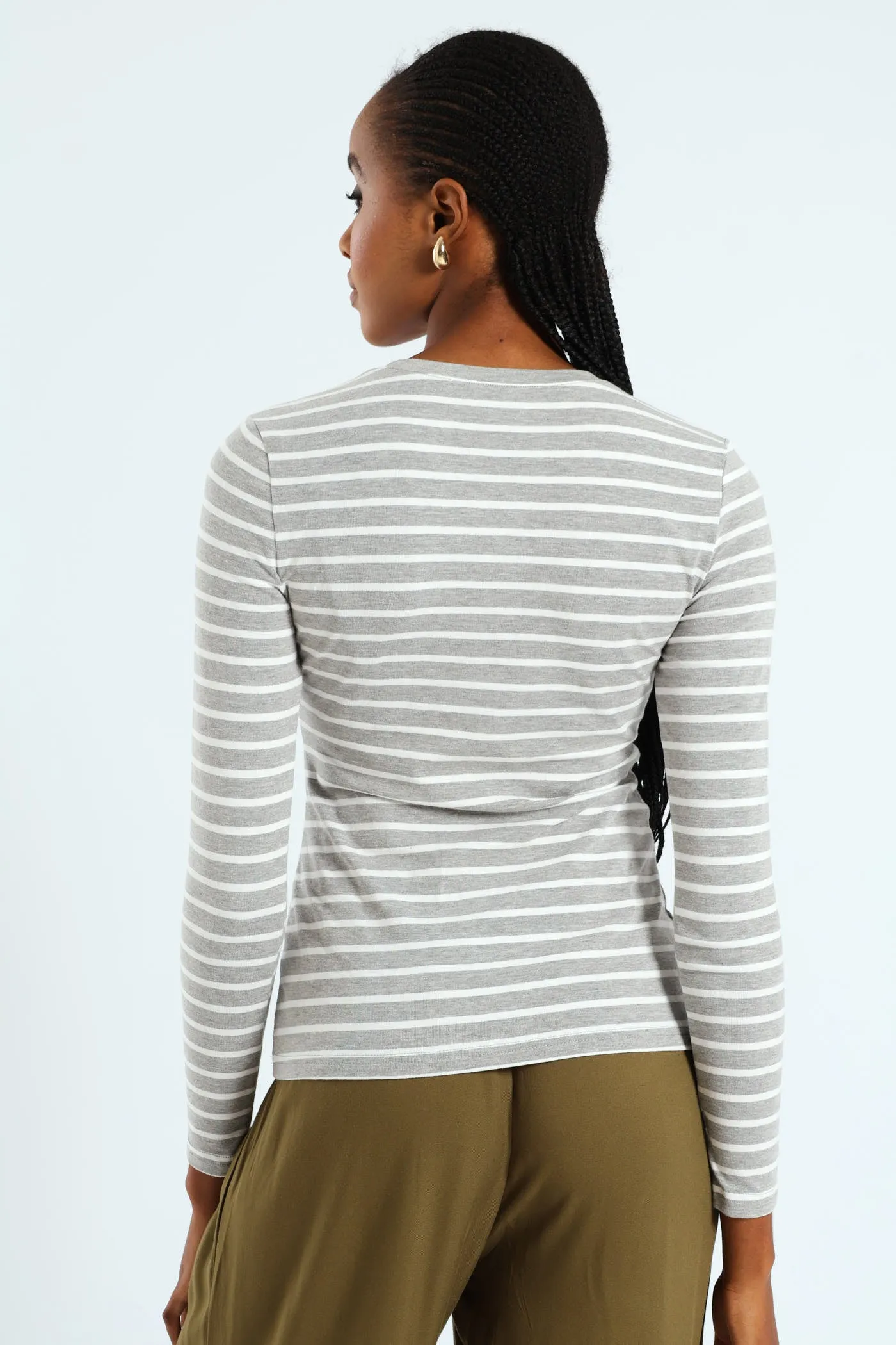Long Sleeve Cotton Lycra Striped Tee - Grey/White sold by Edgars product image thumbnail 3