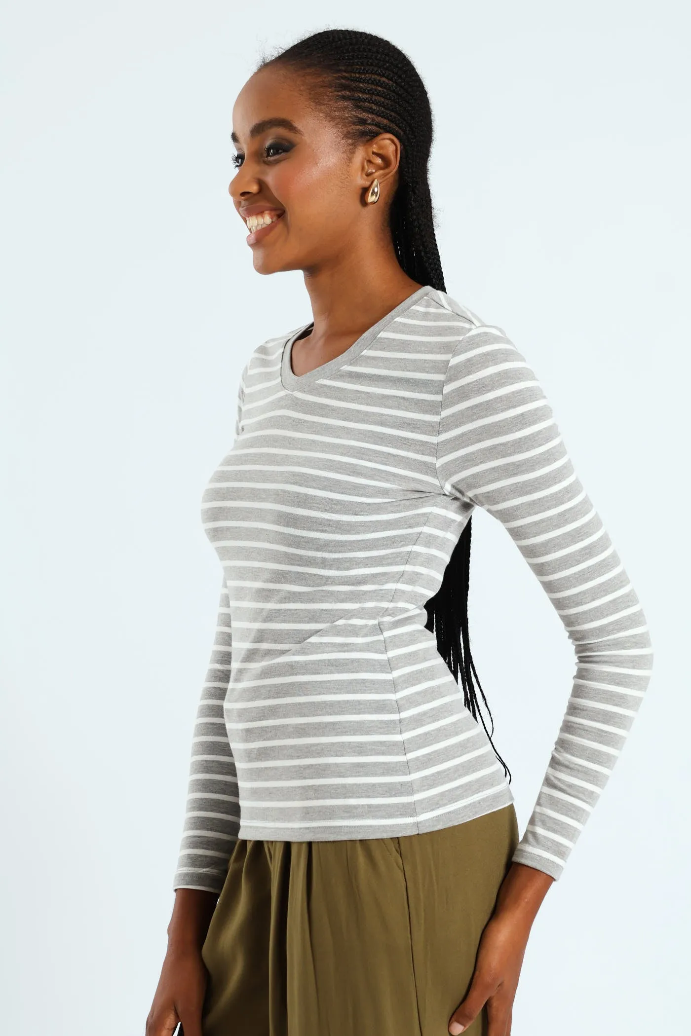 Long Sleeve Cotton Lycra Striped Tee - Grey/White sold by Edgars product image thumbnail 2