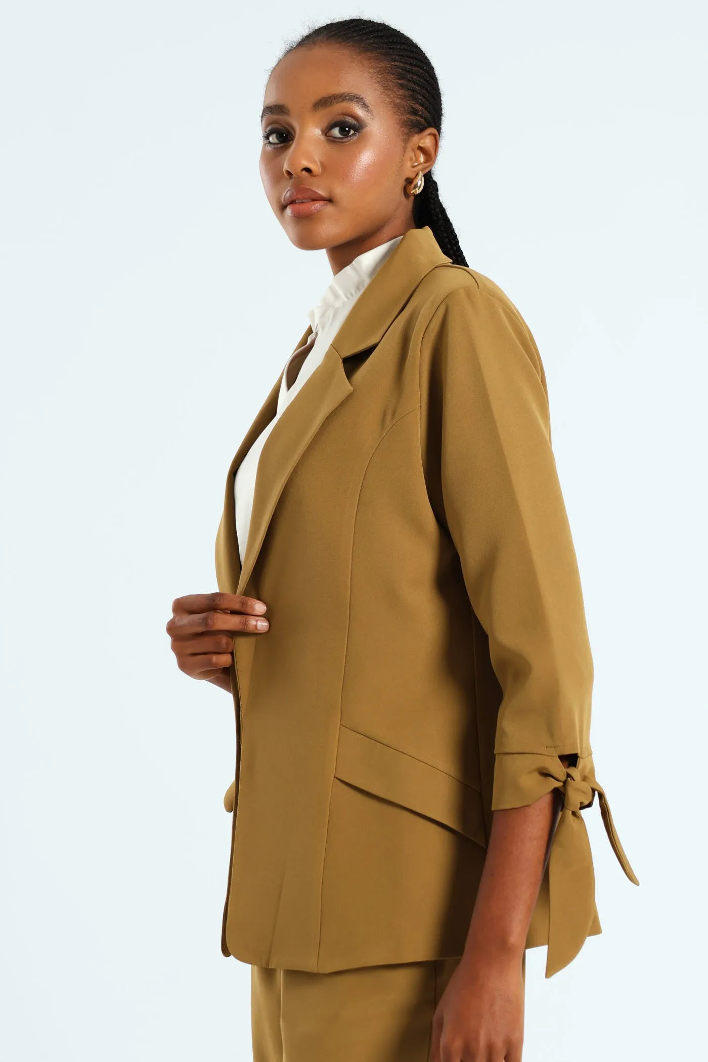 Tie Up 3/4 Sleeve Blazer - Olive sold by Edgars product image thumbnail 3