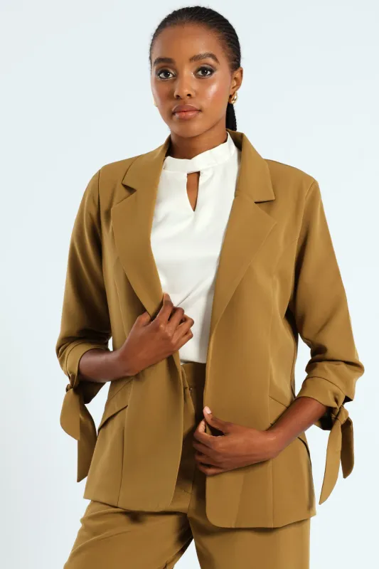 Tie Up 3/4 Sleeve Blazer - Olive sold by Edgars