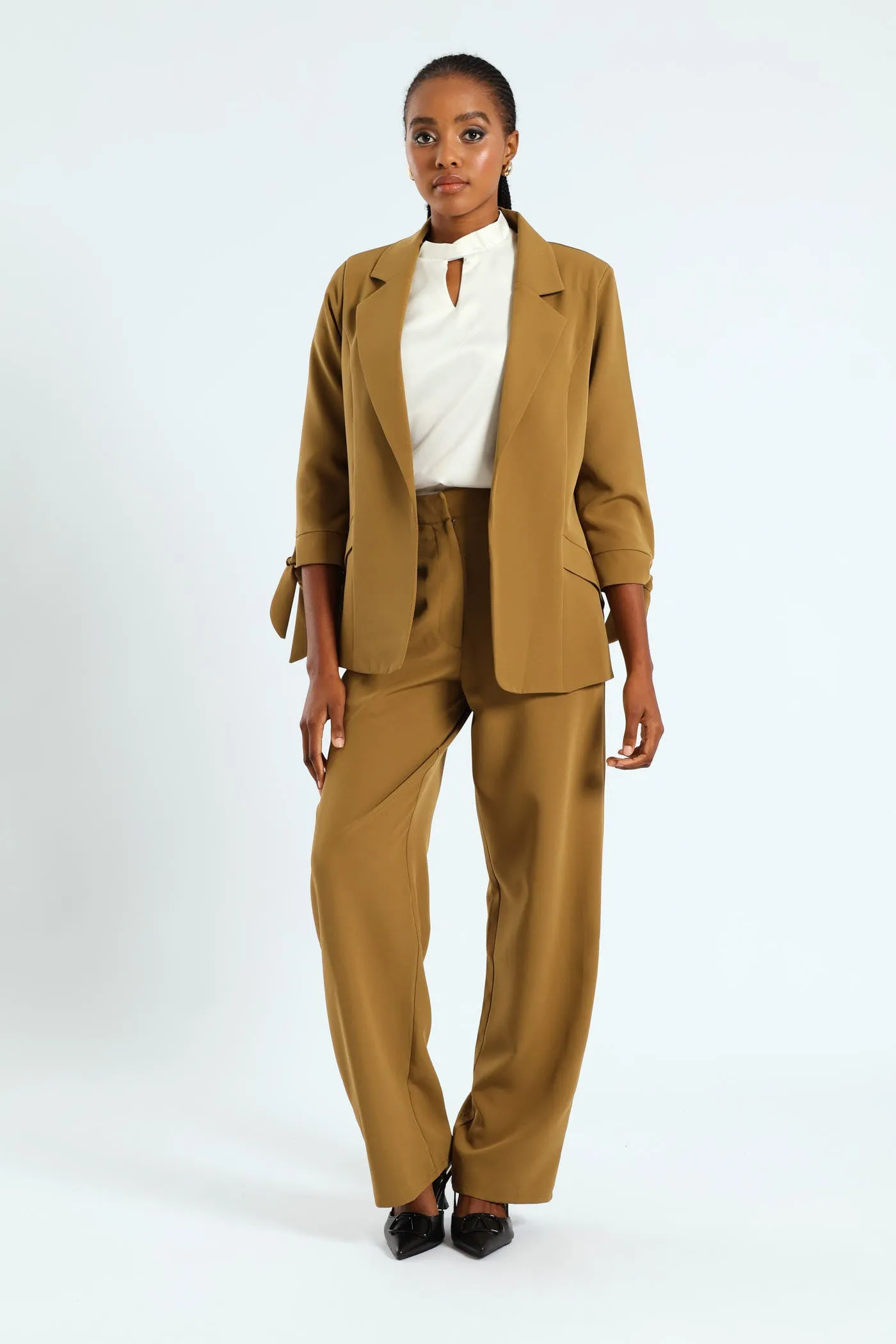 Tie Up 3/4 Sleeve Blazer - Olive sold by Edgars product image thumbnail 2