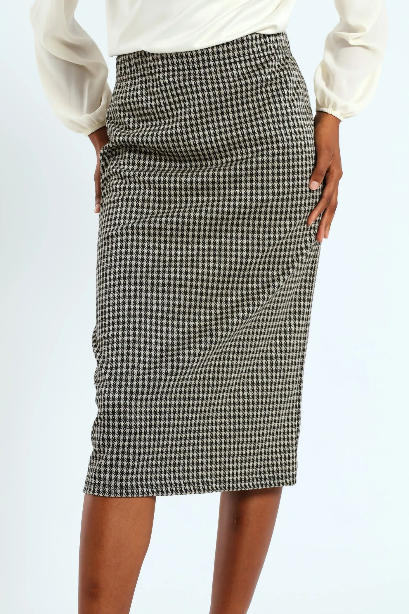 Houndstooth Metallic Pencil Midi Skirt - Black/Cream sold by Edgars