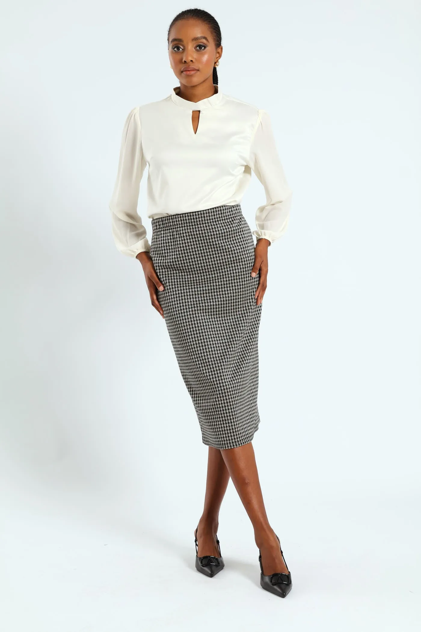 Houndstooth Metallic Pencil Midi Skirt - Black/Cream sold by Edgars product image thumbnail 2