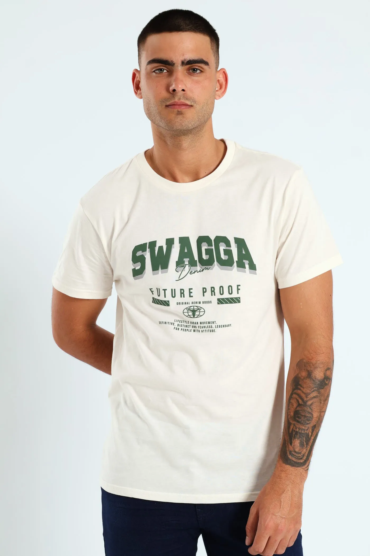 Short Sleeve Basic Print T-Shirt - Cream sold by Edgars