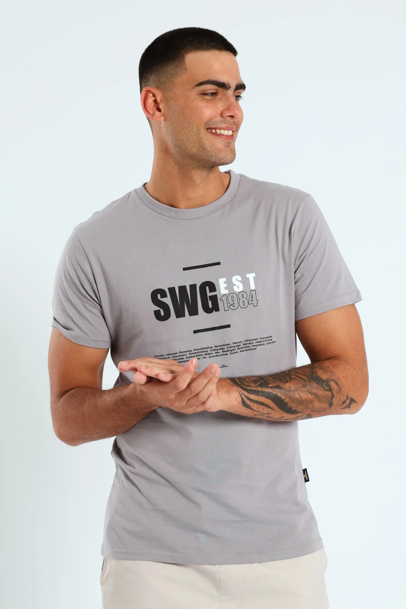 Short Sleeve Basic Print T-Shirt - Light Grey sold by Edgars