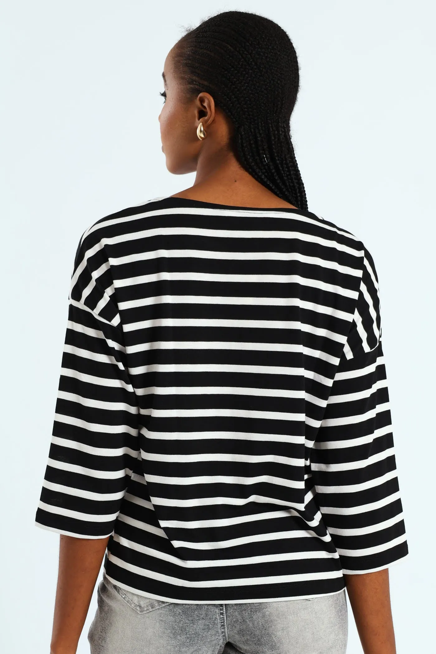 3/4 Sleeve Striped Slouchy Boatneck Top - Black/White sold by Edgars product image thumbnail 2