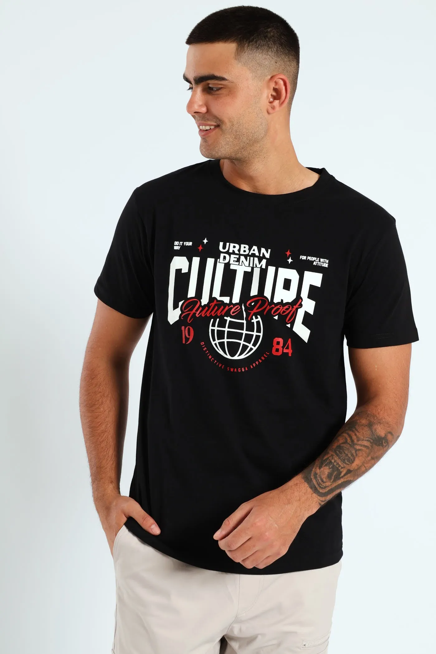 Short Sleeve Basic Print T-Shirt - Black sold by Edgars