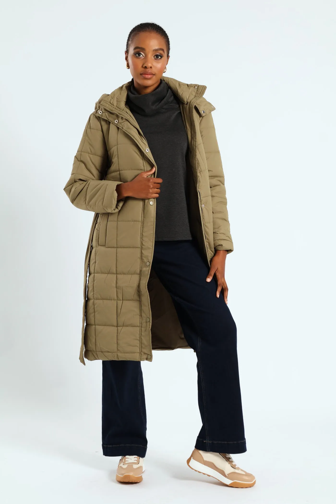 Long Length Belted Padded Puffer Jacket - Green sold by Edgars product image thumbnail 3