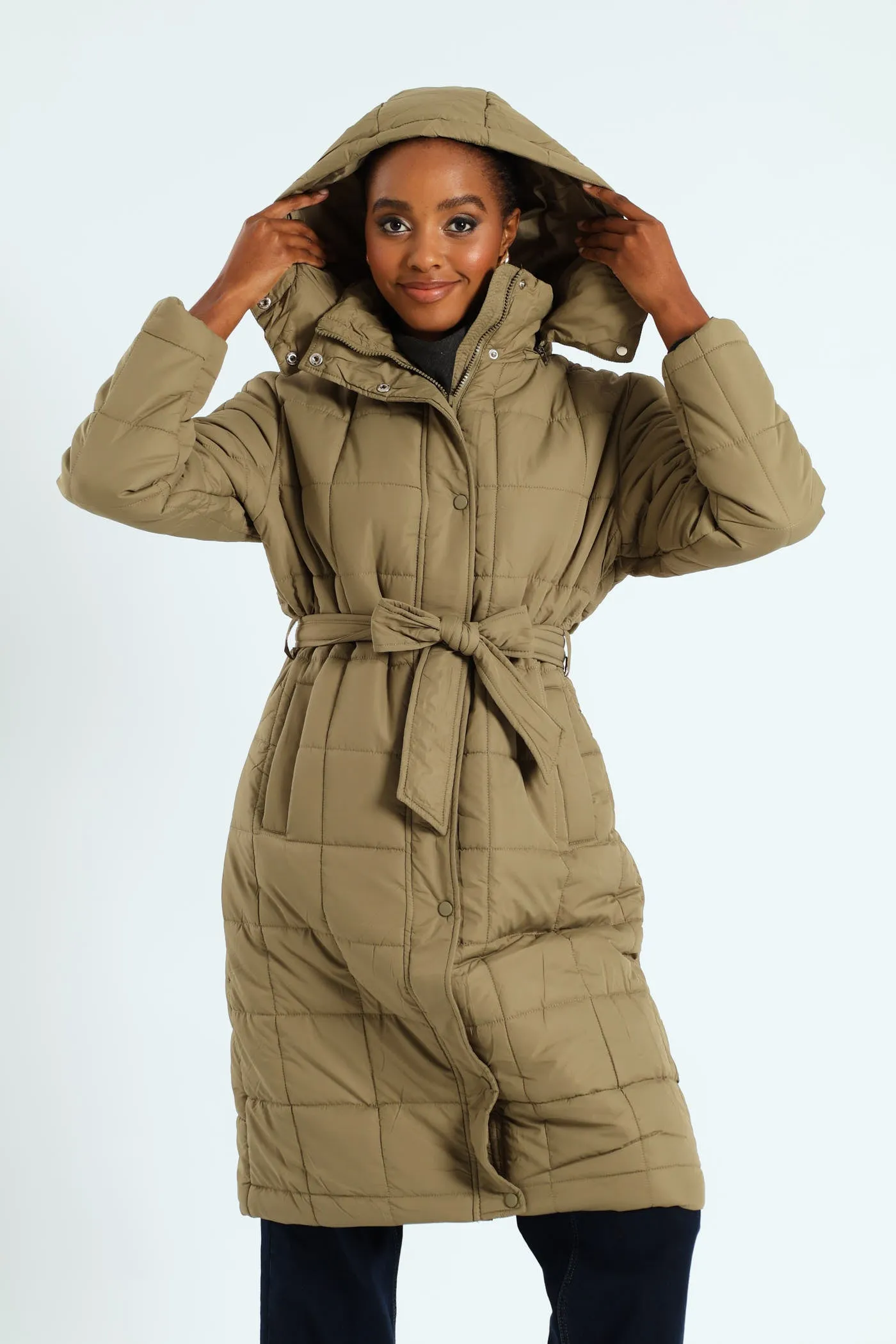Long Length Belted Padded Puffer Jacket - Green sold by Edgars product image thumbnail 2