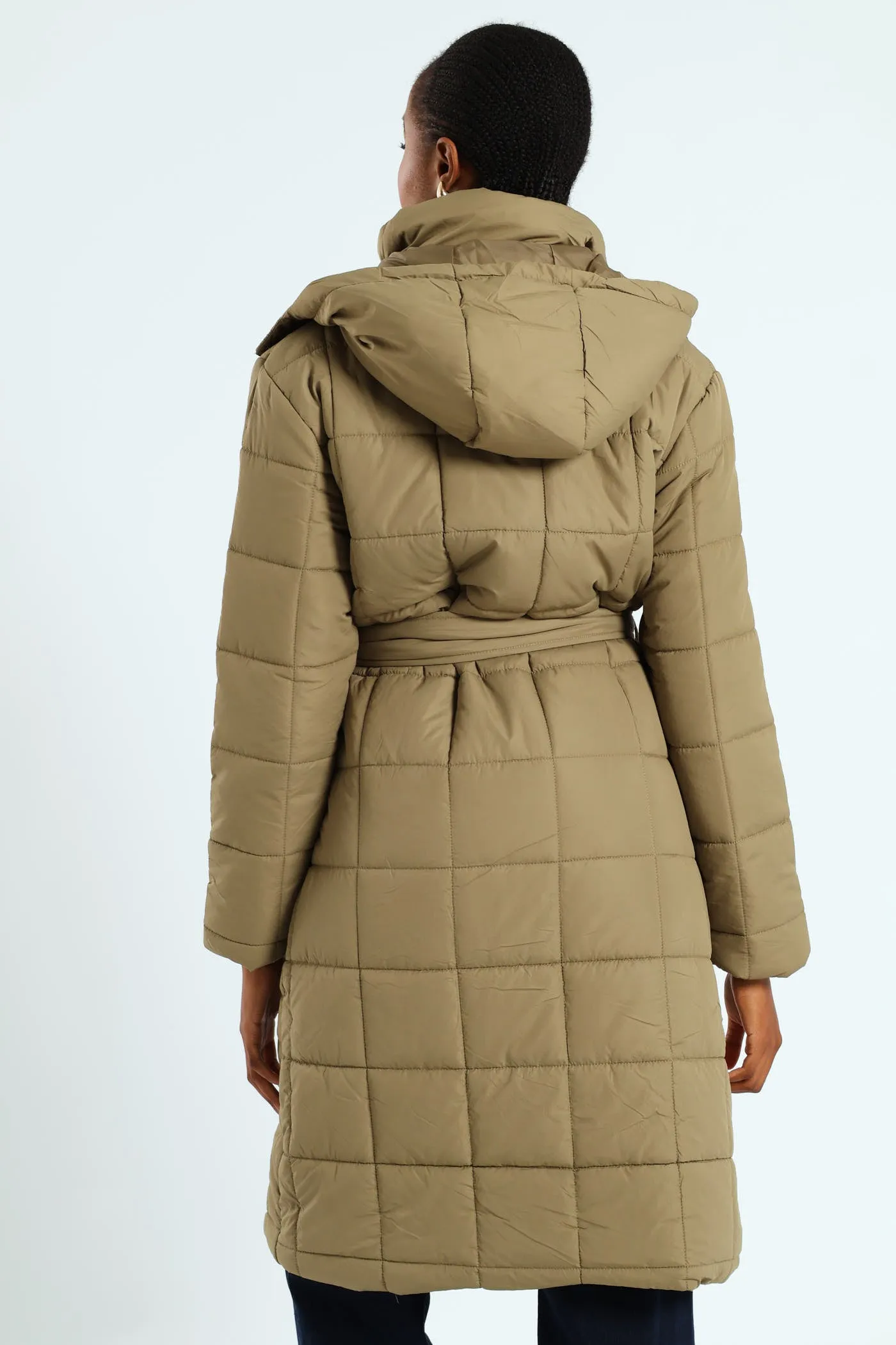 Long Length Belted Padded Puffer Jacket - Green sold by Edgars product image thumbnail 4
