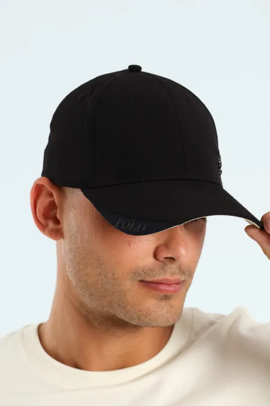 6 Panel Metal Pony Fitted Peak Cap - Black sold by Edgars