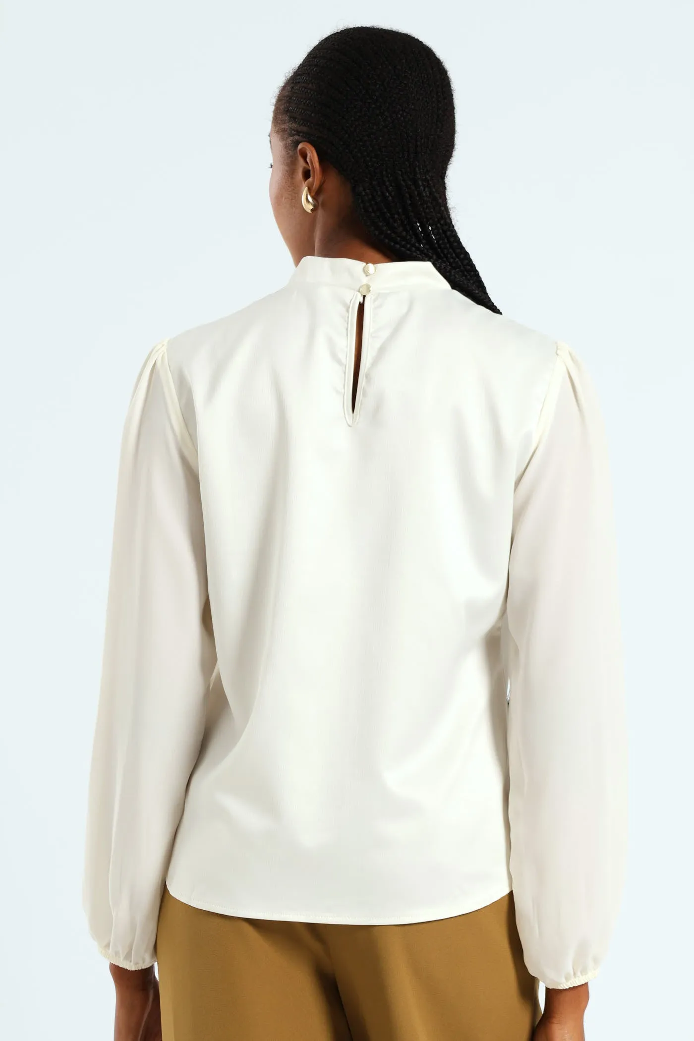 Hi Neck Keyhole Combo Blouse - Cream sold by Edgars product image thumbnail 3
